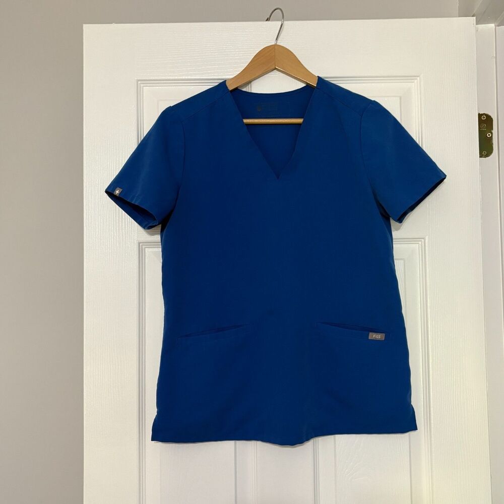 Figs Scrub Top Womens S Blue V-Neck Technical Collection Medical Pockets